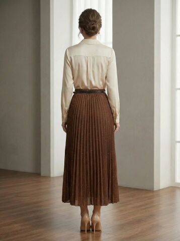 Zarif Taş Detaylı Pileli Etek