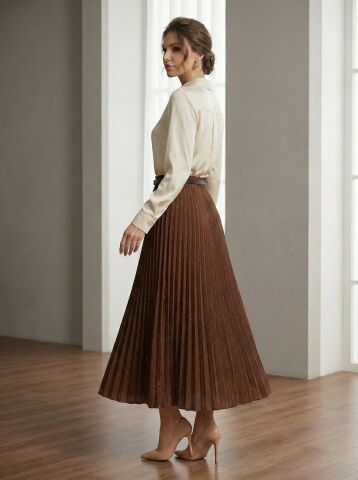 Zarif Taş Detaylı Pileli Etek