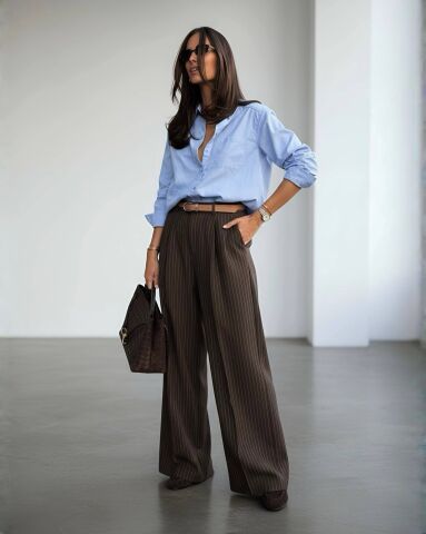 Yüksek Bel Çizgili Geniş Paça Palazzo Pantolon