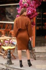 Midiboy Triko Elbise Crop Hırka Roya ikili Takım