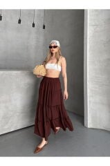 Basic Astarlı Pileli Kadın Uzun Etek Siyah