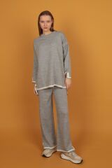 Yırtmaç Detaylı Triko 2li Takım Gri - Standart