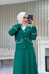 İşleme Detaylı Etekli Takım Bordo