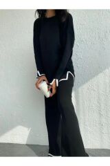 Yırtmaç Detaylı Triko 2li Takım Siyah - Standart