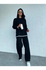 Yırtmaç Detaylı Triko 2li Takım Siyah - Standart