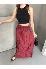 Piliseli Mikro Saten Kırışık Model Maxi Boy Etek