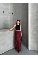 Piliseli Mikro Saten Kırışık Model Maxi Boy Etek