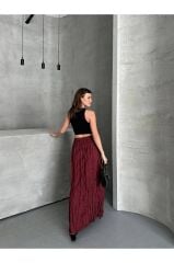 Piliseli Mikro Saten Kırışık Model Maxi Boy Etek