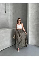 Piliseli Mikro Saten Kırışık Model Maxi Boy Etek