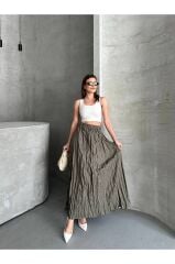 Piliseli Mikro Saten Kırışık Model Maxi Boy Etek