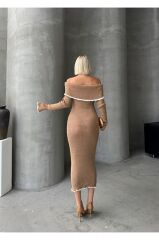 Madonna Yaka Kadın Triko Midi Elbise Ekru