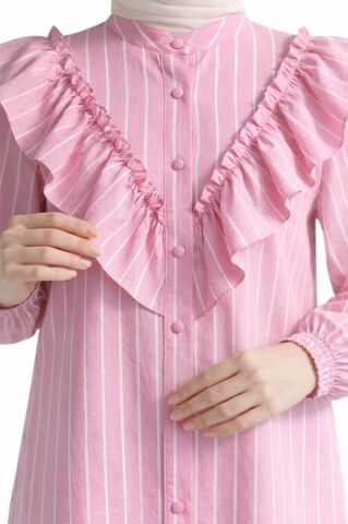 Şık ve Feminen Fırfır Detaylı Çizgili Bluz