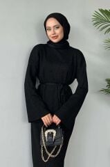 Simli Triko Elbise Seyyar Kuşaklı Kırmızı