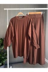 İnce Fitilli Yarasa Kol Triko Tunik Pantolon Ikili Takım