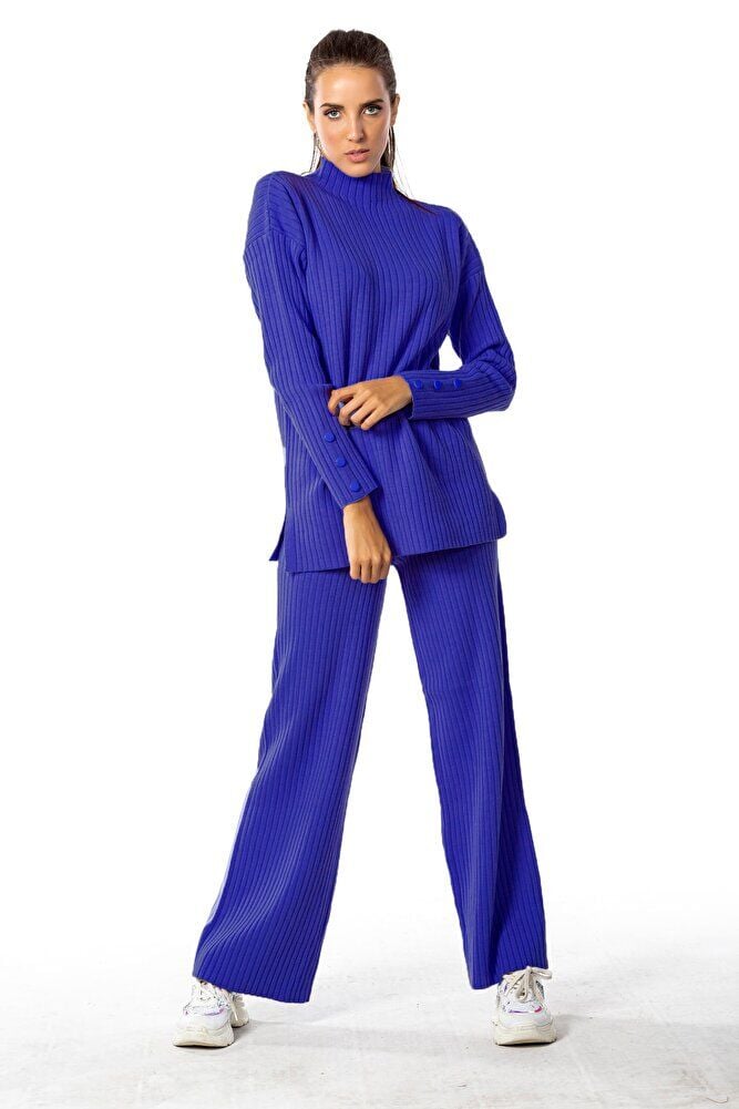 Düğme Detaylı Fitilli Triko Takım