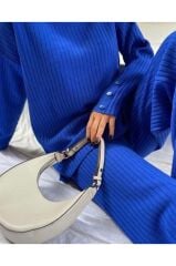 Düğme Detaylı Fitilli Triko Takım