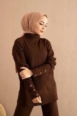 Düğme Detaylı Fitilli Triko Takım