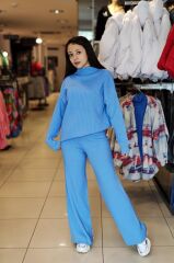 Düğme Detaylı Fitilli Triko Takım