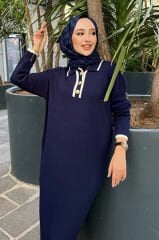 Polo Yaka Düğmeli Triko Elbise Kahverengi