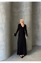 Uzun Kol V Yaka Triko Elbise