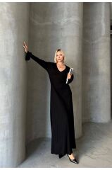 Uzun Kol V Yaka Triko Elbise