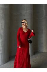 Uzun Kol V Yaka Triko Elbise