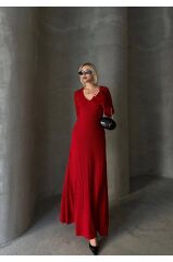 Uzun Kol V Yaka Triko Elbise