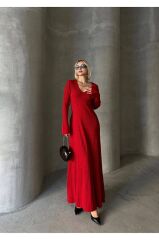 Uzun Kol V Yaka Triko Elbise