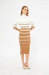 Çizgi Desenli Midi Boy Triko Elbise