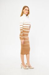 Çizgi Desenli Midi Boy Triko Elbise