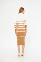 Çizgi Desenli Midi Boy Triko Elbise