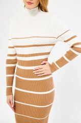 Çizgi Desenli Midi Boy Triko Elbise