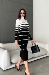 Çizgi Desenli Midi Boy Triko Elbise