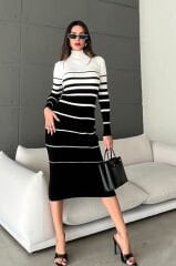 Çizgi Desenli Midi Boy Triko Elbise