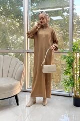 Fermuarlı Fitilli Triko Elbise