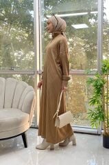 Fermuarlı Fitilli Triko Elbise