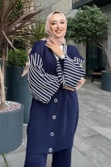 Kolları Çizgili Kahve Kadın Triko İkili Takım
