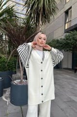 Kolları Çizgili Kahve Kadın Triko İkili Takım