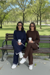 Yırtmaç Detaylı Triko 2li Takım Lacivert - Standart