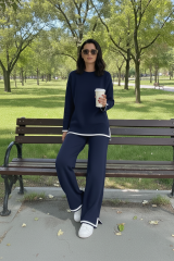 Yırtmaç Detaylı Triko 2li Takım Lacivert - Standart