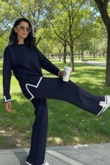 Yırtmaç Detaylı Triko 2li Takım Lacivert - Standart