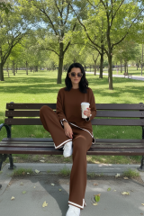 Yırtmaç Detaylı Triko 2li Takım Acı Kahve - Standart