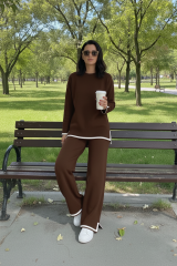 Yırtmaç Detaylı Triko 2li Takım Acı Kahve - Standart