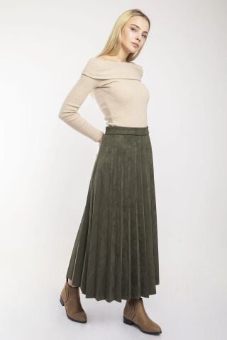 Piliseli Süet Tam Boy Etek