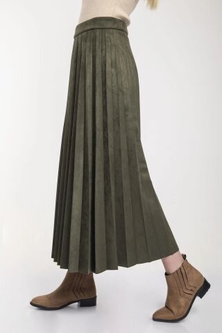 Piliseli Süet Tam Boy Etek