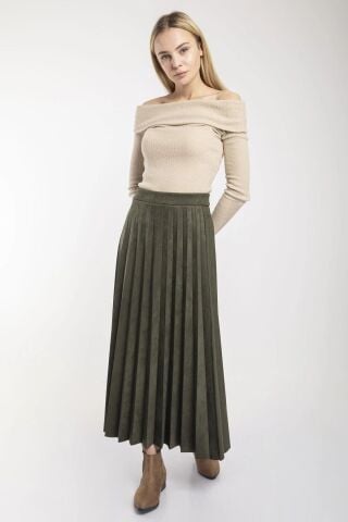 Piliseli Süet Tam Boy Etek