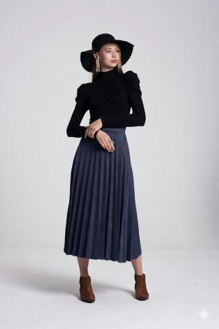 Piliseli Süet Tam Boy Etek