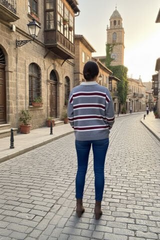 Polo Yaka Çizgili Önü Düğmeli Kazak