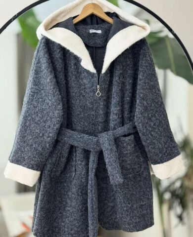 Fermuarlı Garnili Çift Cep Kemerli Kaşe Kap