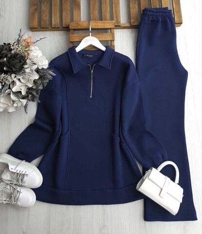 Üç iplik yarım fermuar detaylı takım